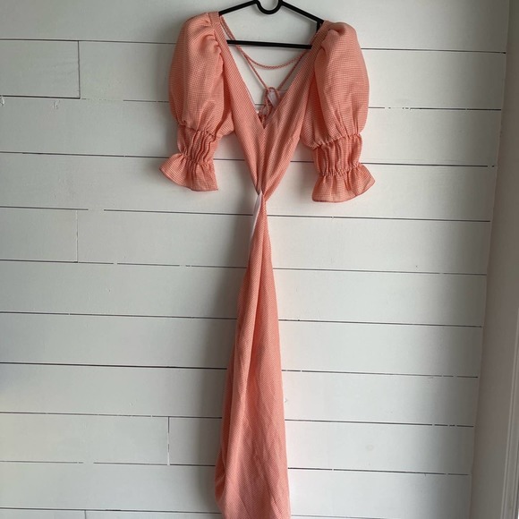 LPA EDITH DRESS IN ORANGE HOUNDSTOOTH - Picture 2 of 8